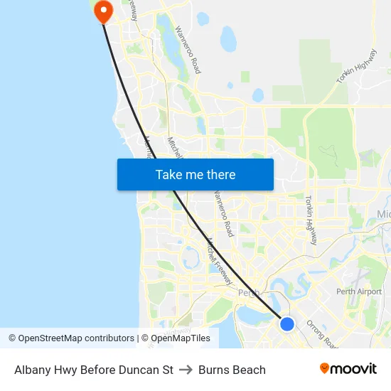 Albany Hwy Before Duncan St to Burns Beach map