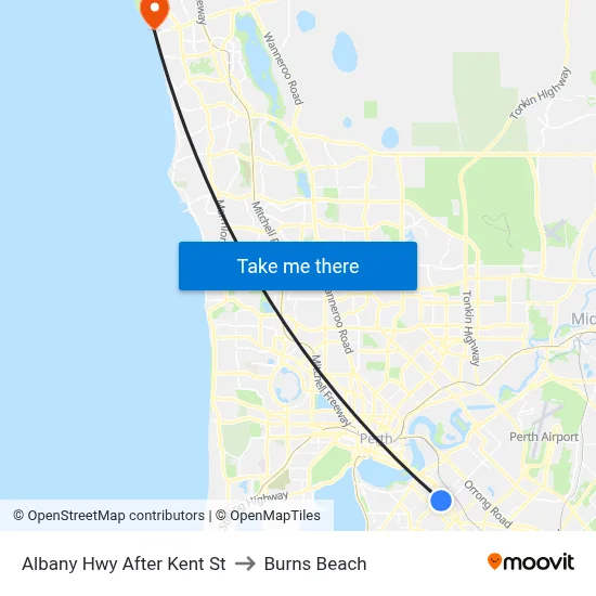 Albany Hwy After Kent St to Burns Beach map