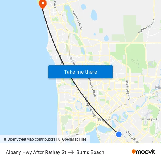 Albany Hwy After Rathay St to Burns Beach map