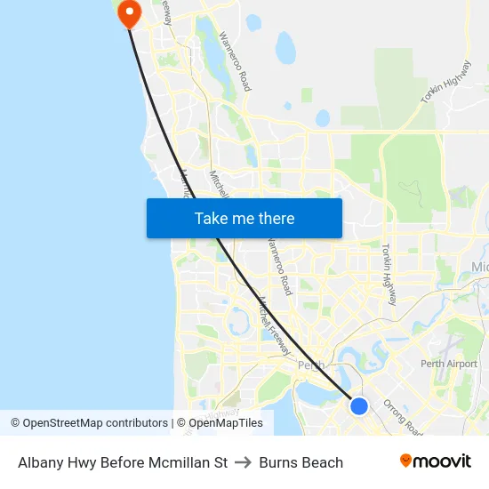 Albany Hwy Before Mcmillan St to Burns Beach map