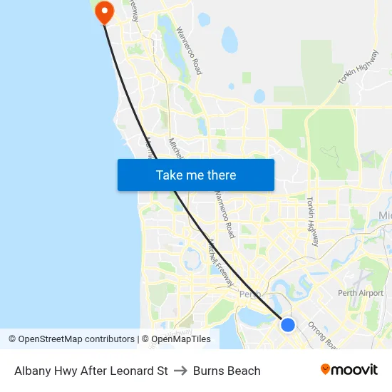 Albany Hwy After Leonard St to Burns Beach map
