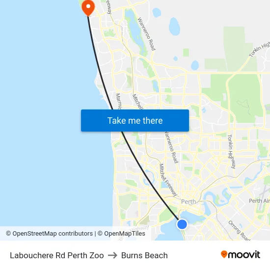 Labouchere Rd Perth Zoo to Burns Beach map