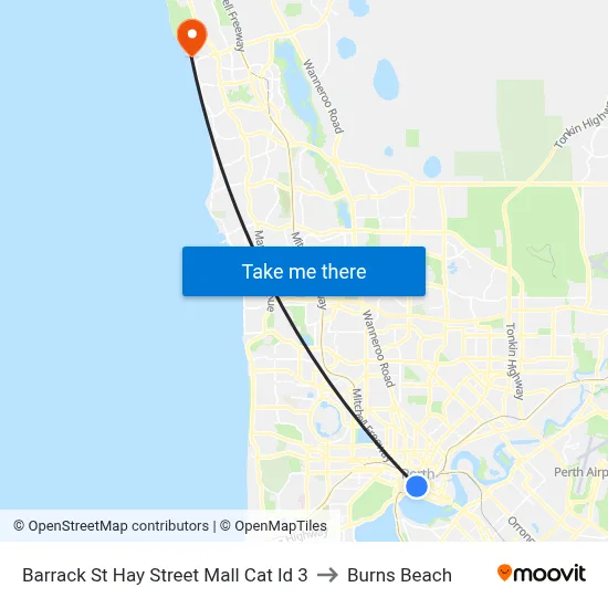 Barrack St Hay Street Mall Cat Id 3 to Burns Beach map