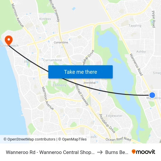 Wanneroo Rd - Wanneroo Central Shopping Ctr to Burns Beach map