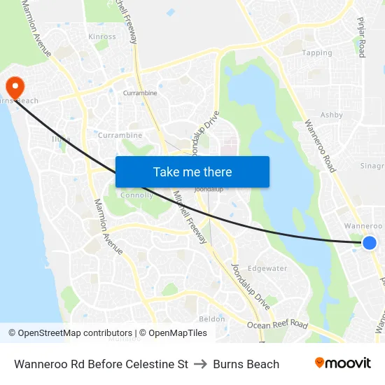 Wanneroo Rd Before Celestine St to Burns Beach map