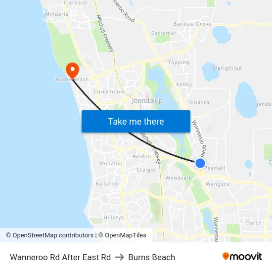 Wanneroo Rd After East Rd to Burns Beach map