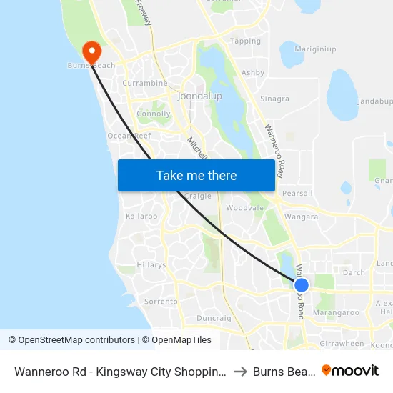 Wanneroo Rd - Kingsway City Shopping Ctr to Burns Beach map