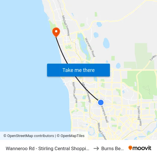Wanneroo Rd - Stirling Central Shopping Ctr to Burns Beach map