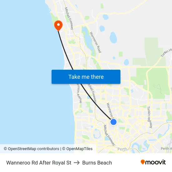 Wanneroo Rd After Royal St to Burns Beach map
