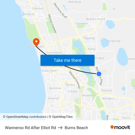 Wanneroo Rd After Elliot Rd to Burns Beach map