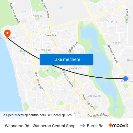 Wanneroo Rd - Wanneroo Central Shopping Ctr to Burns Beach map