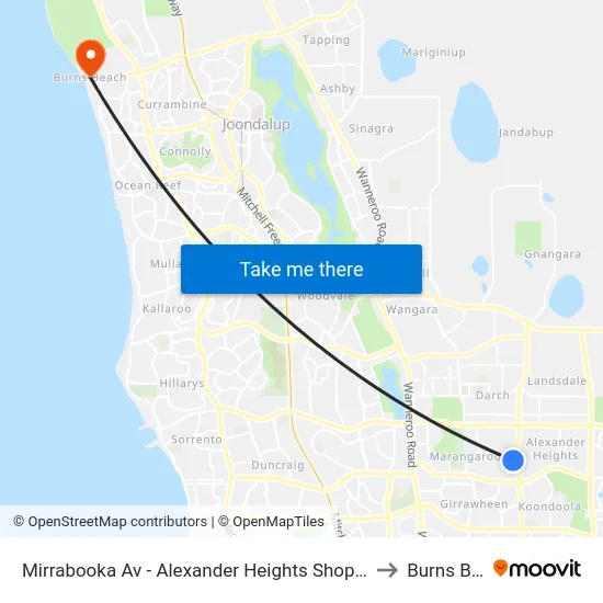 Mirrabooka Av - Alexander Heights Shopping Ctr Stand 2 to Burns Beach map