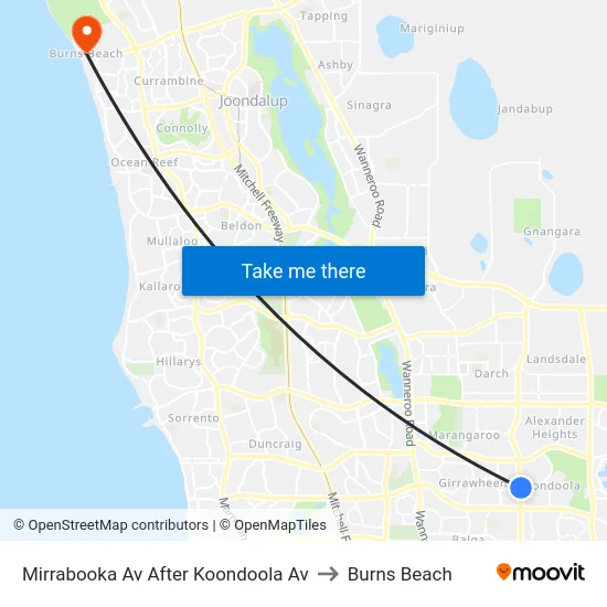 Mirrabooka Av After Koondoola Av to Burns Beach map