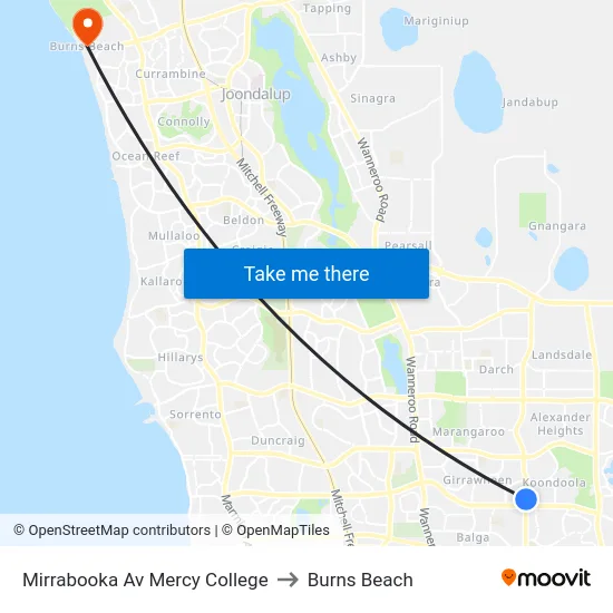 Mirrabooka Av Mercy College to Burns Beach map