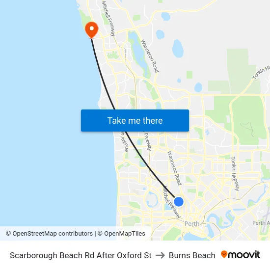 Scarborough Beach Rd After Oxford St to Burns Beach map