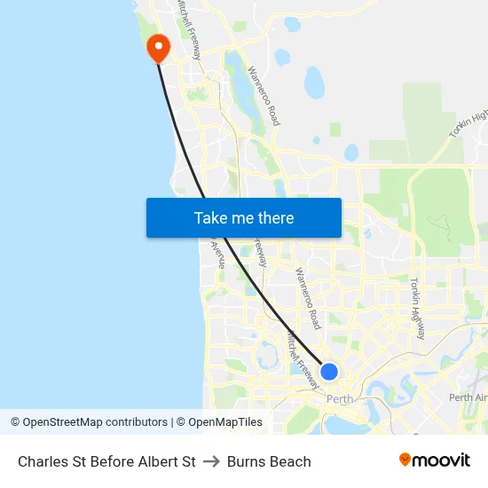 Charles St Before Albert St to Burns Beach map