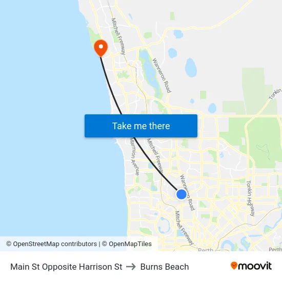 Main St Opposite Harrison St to Burns Beach map