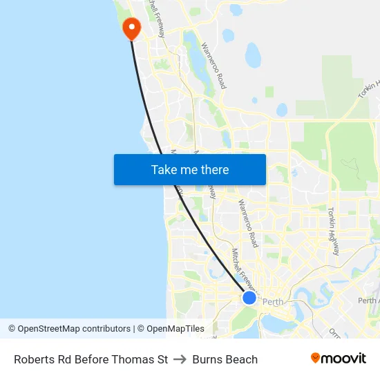 Roberts Rd Before Thomas St to Burns Beach map