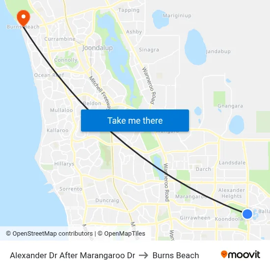 Alexander Dr After Marangaroo Dr to Burns Beach map