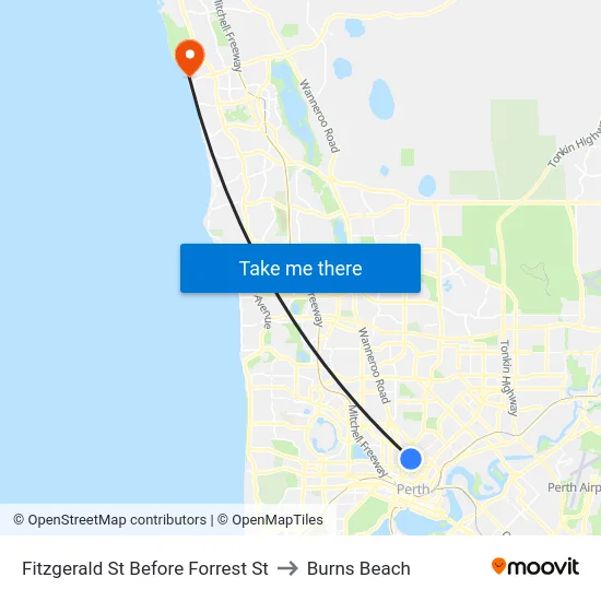 Fitzgerald St Before Forrest St to Burns Beach map