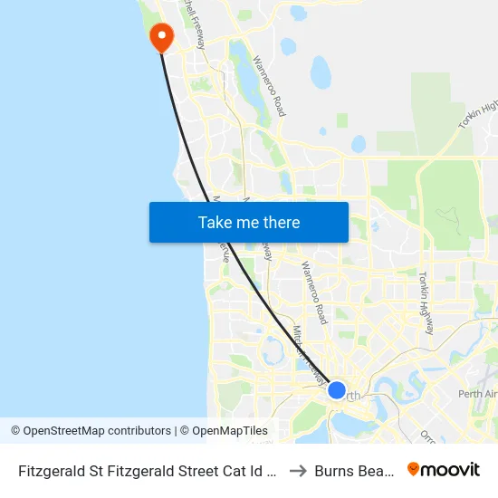 Fitzgerald St Fitzgerald Street Cat Id 13 to Burns Beach map