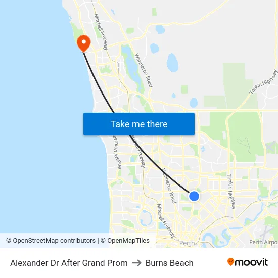 Alexander Dr After Grand Prom to Burns Beach map