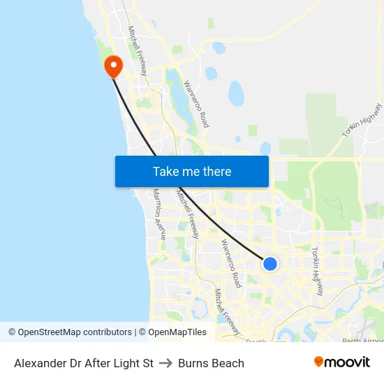 Alexander Dr After Light St to Burns Beach map
