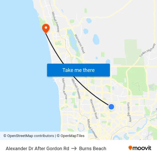 Alexander Dr After Gordon Rd to Burns Beach map