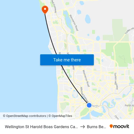 Wellington St Harold Boas Gardens Cat Id 41 to Burns Beach map