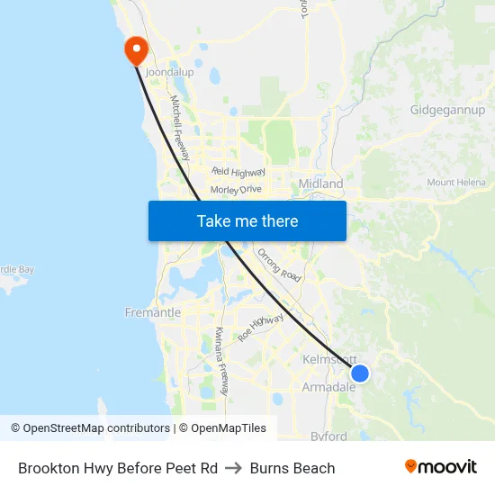 Brookton Hwy Before Peet Rd to Burns Beach map