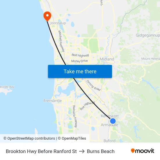 Brookton Hwy Before Ranford St to Burns Beach map