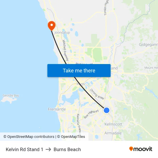 Kelvin Rd Stand 1 to Burns Beach map