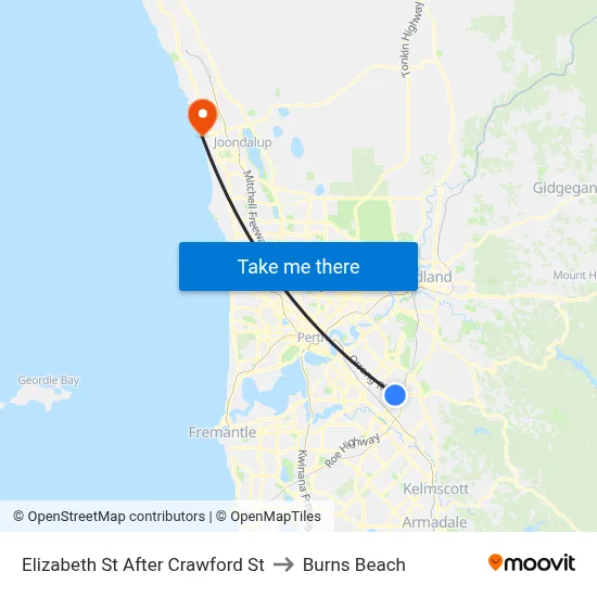 Elizabeth St After Crawford St to Burns Beach map