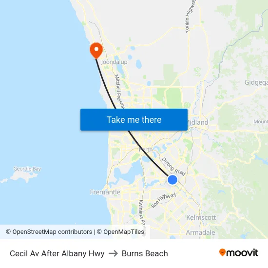 Cecil Av After Albany Hwy to Burns Beach map
