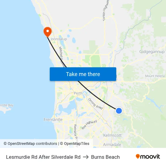 Lesmurdie Rd After Silverdale Rd to Burns Beach map