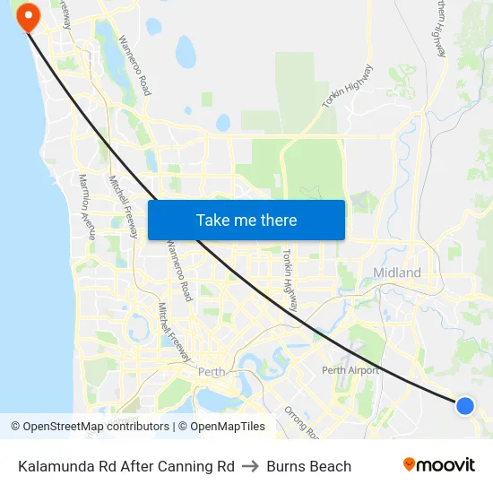 Kalamunda Rd After Canning Rd to Burns Beach map