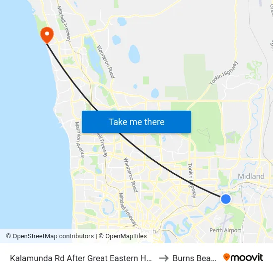 Kalamunda Rd After Great Eastern Hwy to Burns Beach map