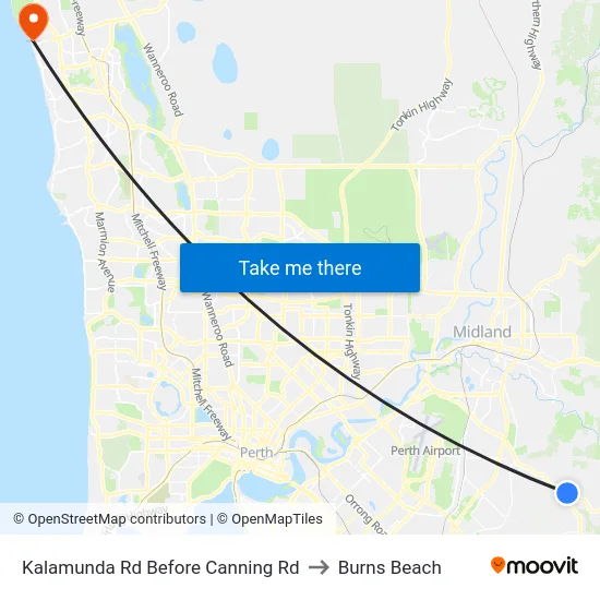 Kalamunda Rd Before Canning Rd to Burns Beach map