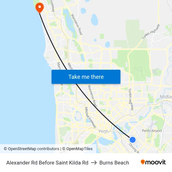 Alexander Rd Before Saint Kilda Rd to Burns Beach map