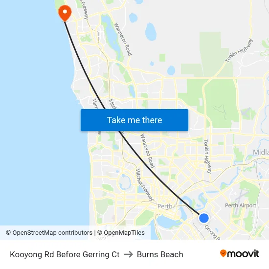Kooyong Rd Before Gerring Ct to Burns Beach map