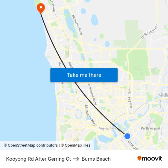 Kooyong Rd After Gerring Ct to Burns Beach map