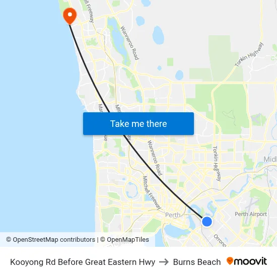 Kooyong Rd Before Great Eastern Hwy to Burns Beach map