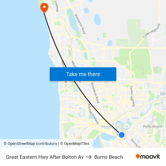 Great Eastern Hwy After Bolton Av to Burns Beach map