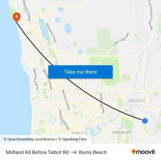 Midland Rd Before Talbot Rd to Burns Beach map