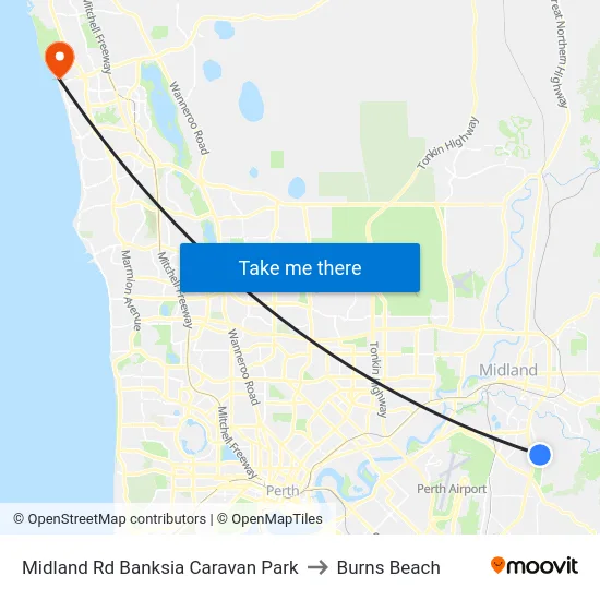 Midland Rd Banksia Caravan Park to Burns Beach map