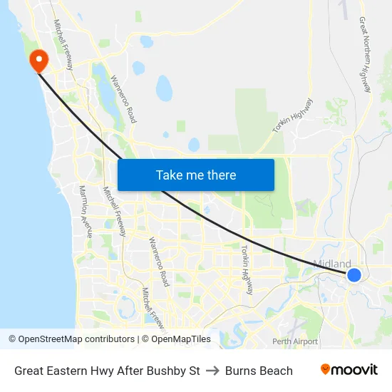 Great Eastern Hwy After Bushby St to Burns Beach map