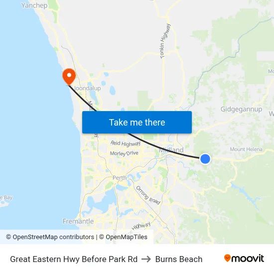 Great Eastern Hwy Before Park Rd to Burns Beach map