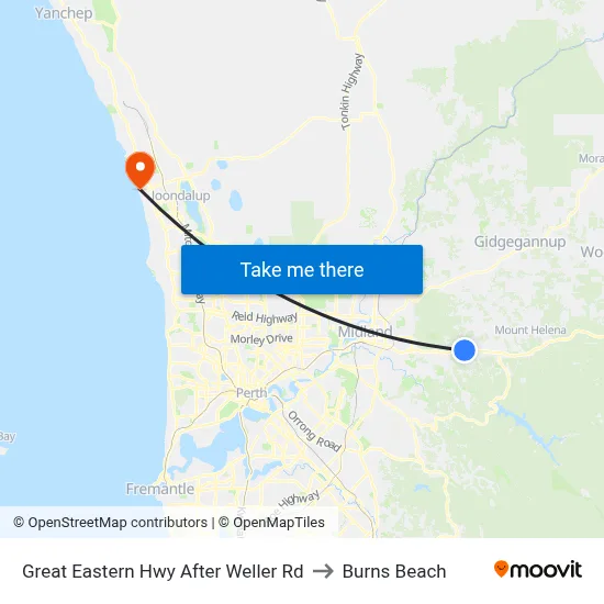 Great Eastern Hwy After Weller Rd to Burns Beach map