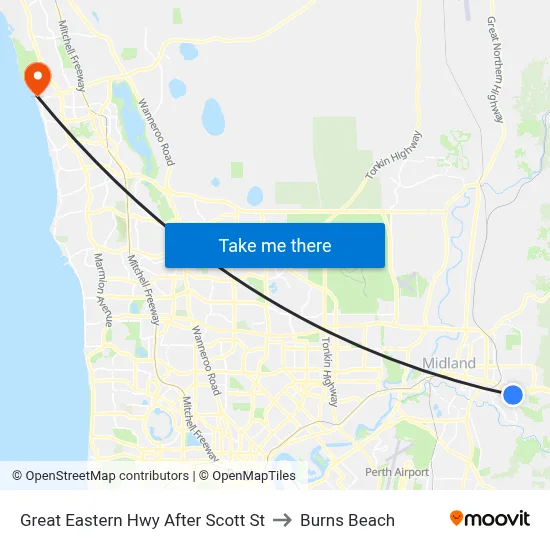 Great Eastern Hwy After Scott St to Burns Beach map