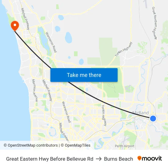 Great Eastern Hwy Before Bellevue Rd to Burns Beach map